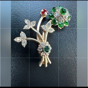 Vintage Art Deco Floral Glass Brooch